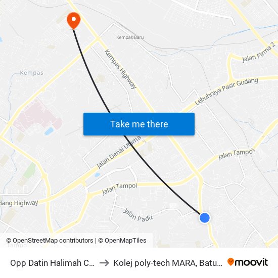 Opp Datin Halimah Condo to Kolej poly-tech MARA, Batu pahat map