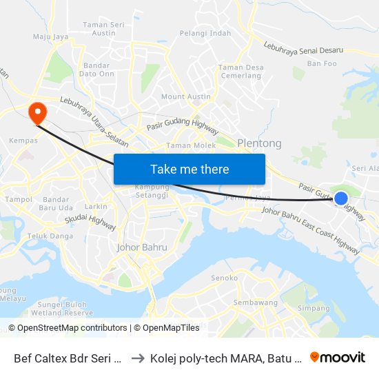 Bef Caltex Bdr Seri Alam to Kolej poly-tech MARA, Batu pahat map