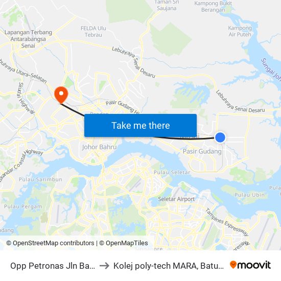Opp Petronas Jln Bacang to Kolej poly-tech MARA, Batu pahat map