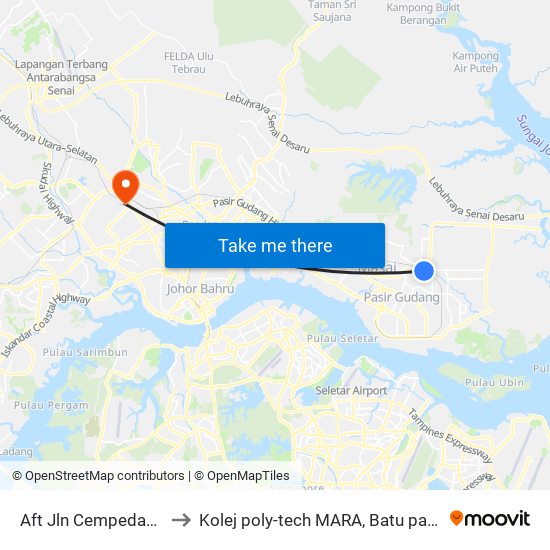 Taman Kota Masai to Kolej poly-tech MARA, Batu pahat map