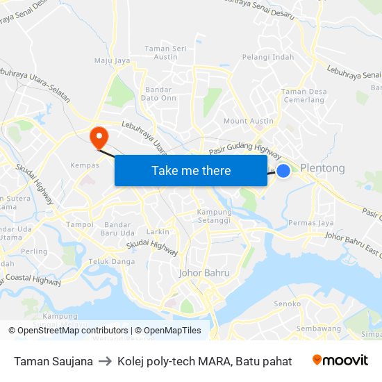 Taman Saujana to Kolej poly-tech MARA, Batu pahat map