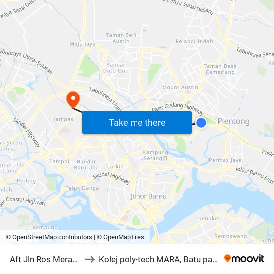 Aft Jln Ros Merah 9 to Kolej poly-tech MARA, Batu pahat map