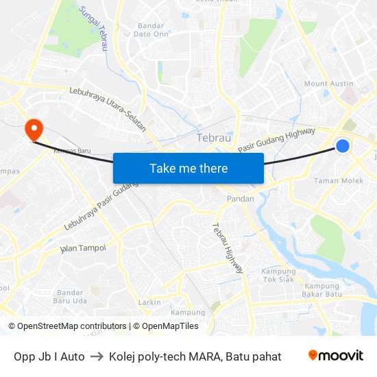 Opp Jb I Auto to Kolej poly-tech MARA, Batu pahat map