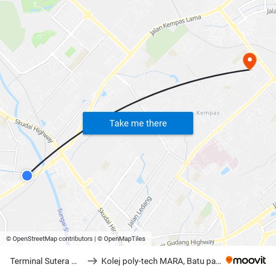 Sutera Mall Terminal to Kolej poly-tech MARA, Batu pahat map