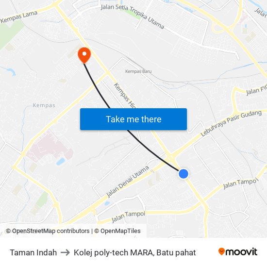 Taman Indah to Kolej poly-tech MARA, Batu pahat map
