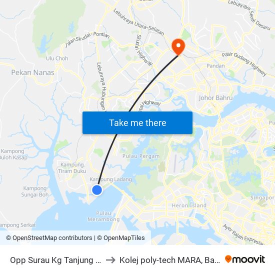 Opp Surau Kg Tanjung Kupang to Kolej poly-tech MARA, Batu pahat map