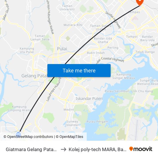 Giatmara Gelang Patah (Pulai) to Kolej poly-tech MARA, Batu pahat map