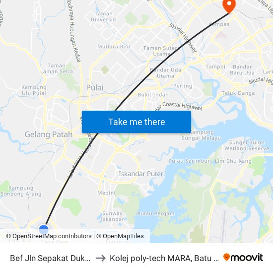 Bef Jln Sepakat Duku Kiri to Kolej poly-tech MARA, Batu pahat map