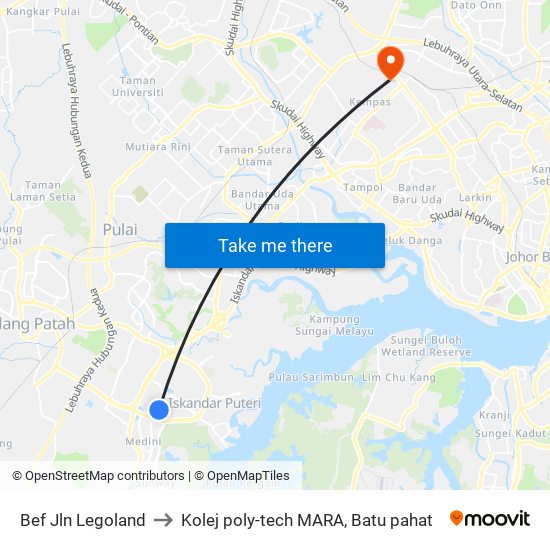 Bef Jln Legoland to Kolej poly-tech MARA, Batu pahat map