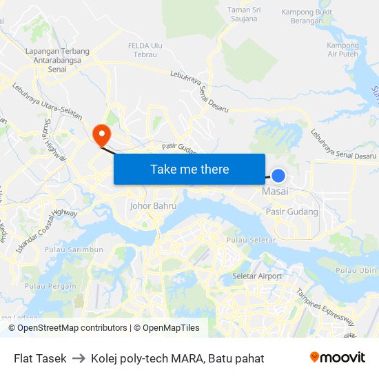 Flat Tasek to Kolej poly-tech MARA, Batu pahat map