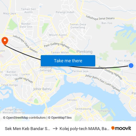 Sek Men Keb Bandar Seri Alam to Kolej poly-tech MARA, Batu pahat map