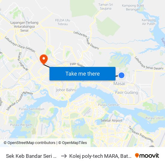 Sek Keb Bandar Seri Alam 2 to Kolej poly-tech MARA, Batu pahat map