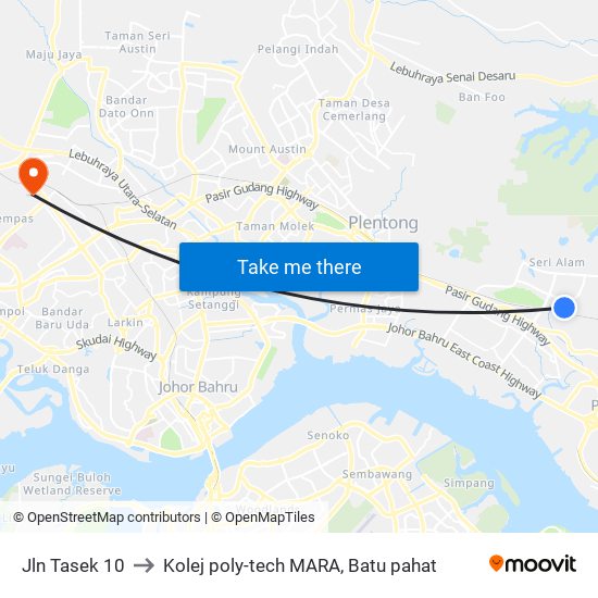 Jln Tasek 10 to Kolej poly-tech MARA, Batu pahat map