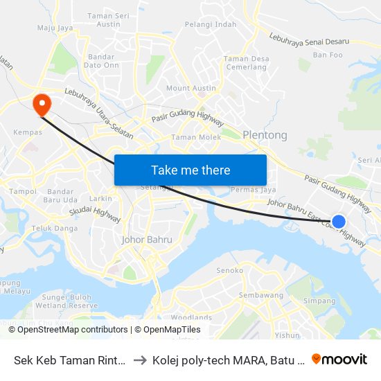 Sek Keb Taman Rinting 3 to Kolej poly-tech MARA, Batu pahat map