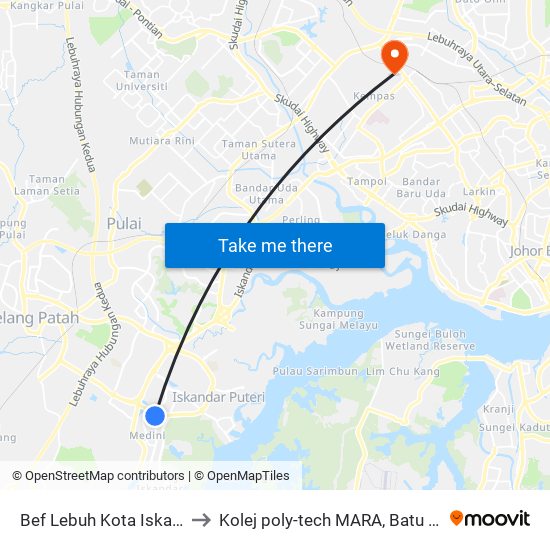 Bef Lebuh Kota Iskandar to Kolej poly-tech MARA, Batu pahat map