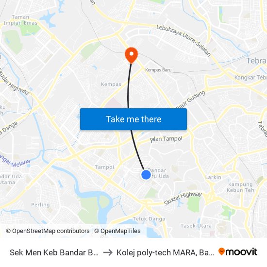Sek Men Keb Bandar Baru Uda to Kolej poly-tech MARA, Batu pahat map