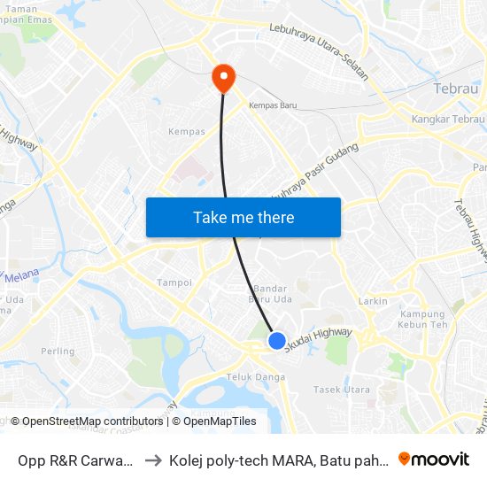 Opp R&R Carwash to Kolej poly-tech MARA, Batu pahat map