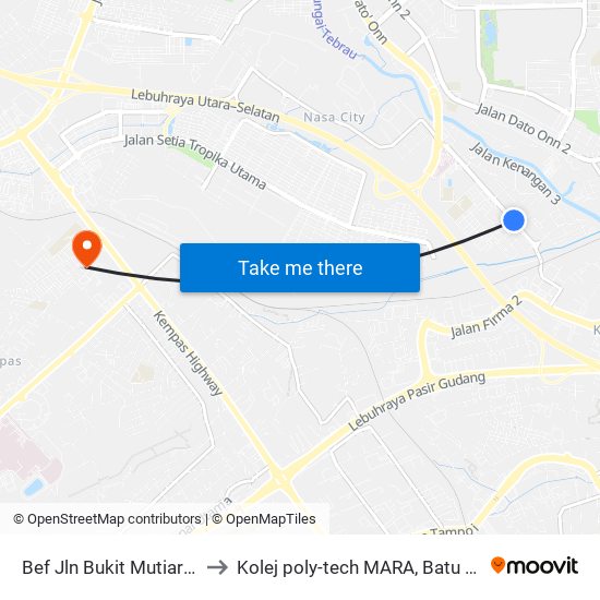 Bef Jln Bukit Mutiara 10 to Kolej poly-tech MARA, Batu pahat map