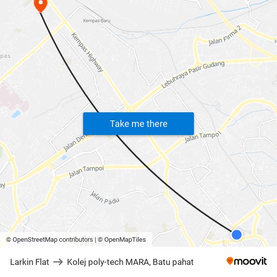 Larkin Flat to Kolej poly-tech MARA, Batu pahat map