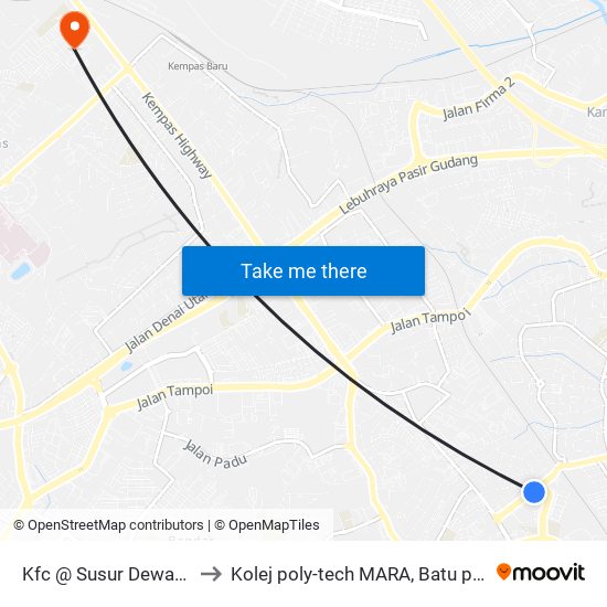 Kfc Larkin Perdana to Kolej poly-tech MARA, Batu pahat map