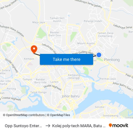 Opp Suntoyo Enterprise to Kolej poly-tech MARA, Batu pahat map