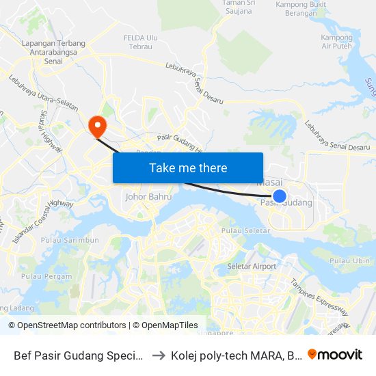 Opp Kpj Pasir Gudang to Kolej poly-tech MARA, Batu pahat map