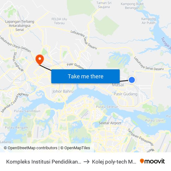 Kompleks Institusi Pendidikan T'Scientex Pasir Gudang to Kolej poly-tech MARA, Batu pahat map