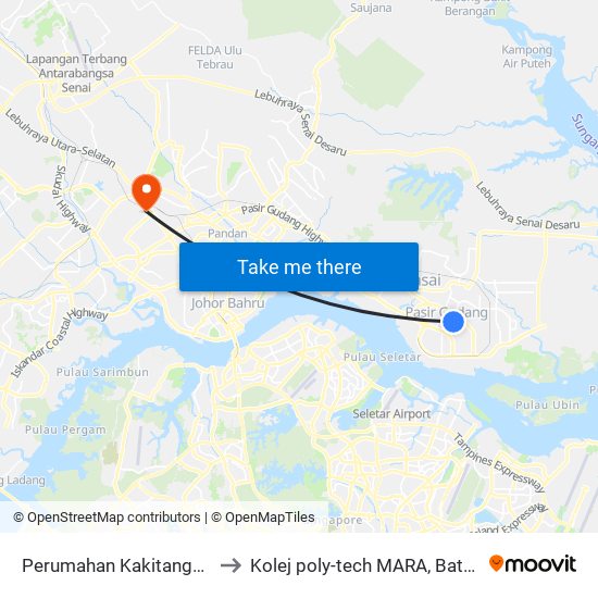 Perumahan Kakitangan Tnb to Kolej poly-tech MARA, Batu pahat map