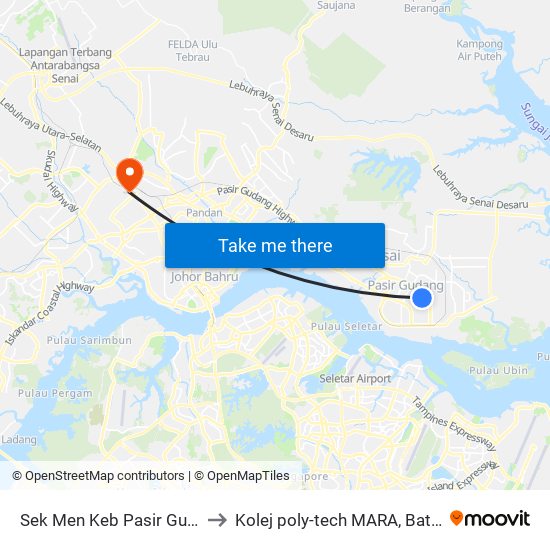 Sek Men Keb Pasir Gudang 3 to Kolej poly-tech MARA, Batu pahat map