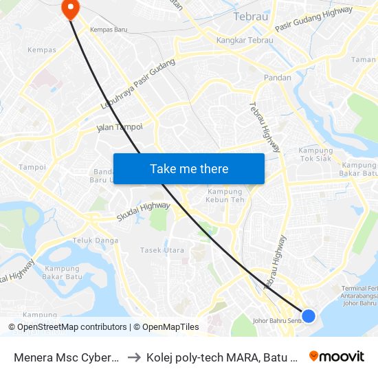 Menera Msc Cyberport to Kolej poly-tech MARA, Batu pahat map