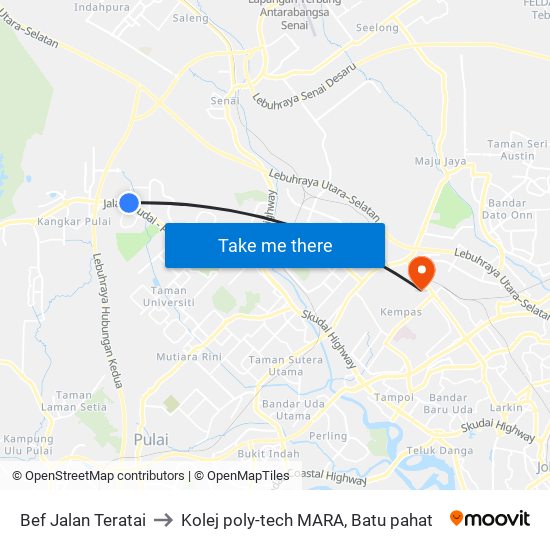 Bef Jalan Teratai to Kolej poly-tech MARA, Batu pahat map