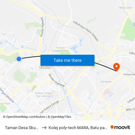 Taman Desa Skudai to Kolej poly-tech MARA, Batu pahat map