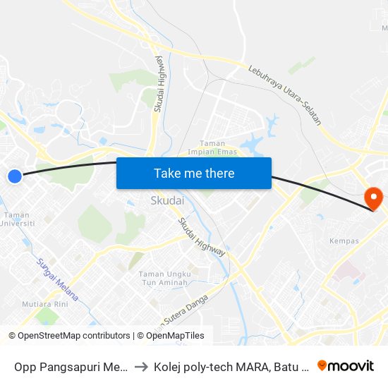 Opp Pangsapuri Meranti to Kolej poly-tech MARA, Batu pahat map