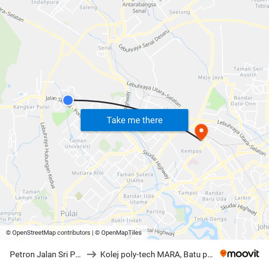 Petron Jalan Sri Pulai to Kolej poly-tech MARA, Batu pahat map