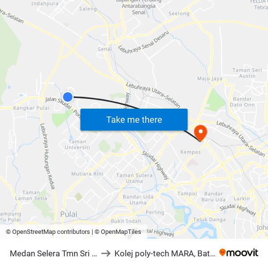 Medan Selera Tmn Sri Pulai 1 to Kolej poly-tech MARA, Batu pahat map