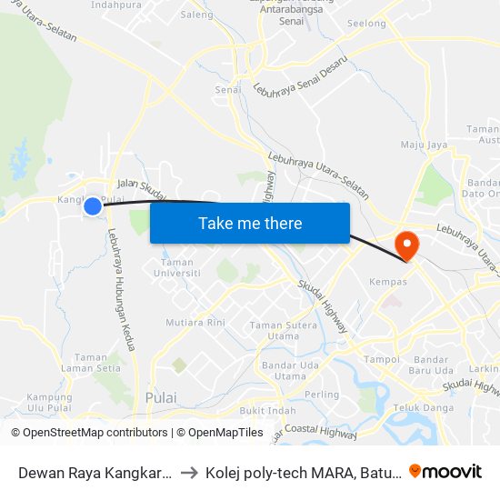 Dewan Raya Kangkar Pulai to Kolej poly-tech MARA, Batu pahat map