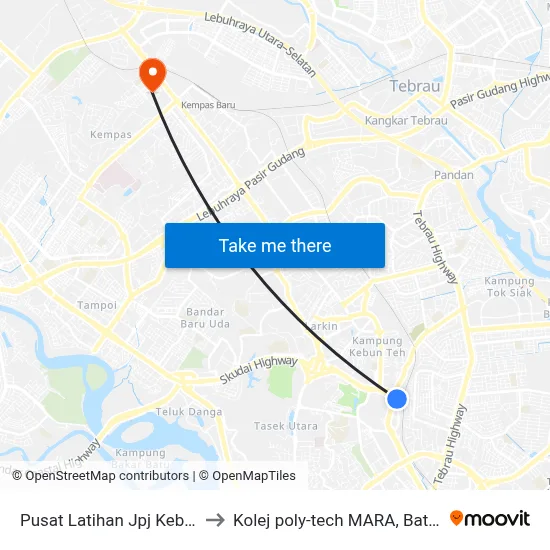 Pusat Latihan Jpj Kebun Teh to Kolej poly-tech MARA, Batu pahat map