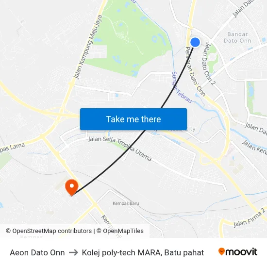 Aeon Dato Onn to Kolej poly-tech MARA, Batu pahat map