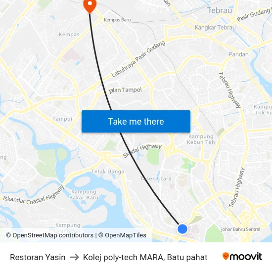 Restoran Yasin to Kolej poly-tech MARA, Batu pahat map