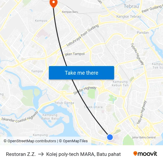 Restoran Z.Z. to Kolej poly-tech MARA, Batu pahat map