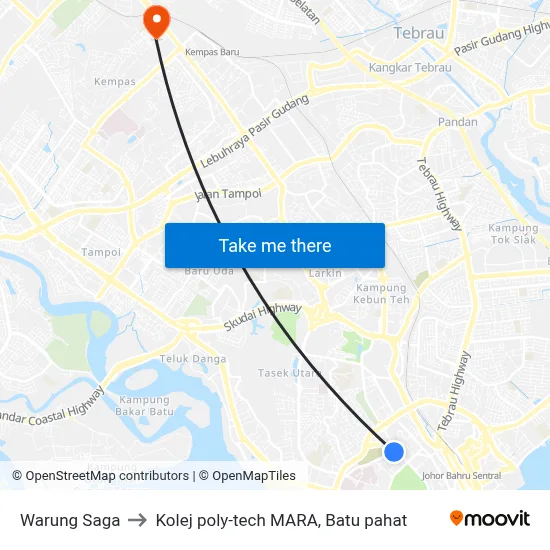 Warung Saga to Kolej poly-tech MARA, Batu pahat map