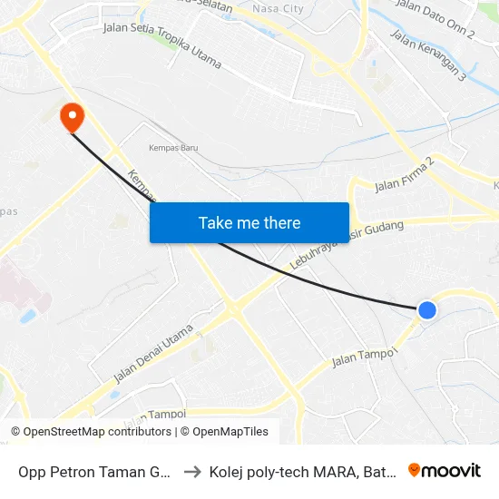 Opp Petron Taman Gembira to Kolej poly-tech MARA, Batu pahat map