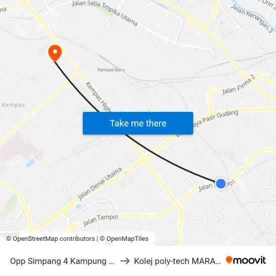 Opp Simpang 4 Kampung Ungku Mohsin to Kolej poly-tech MARA, Batu pahat map