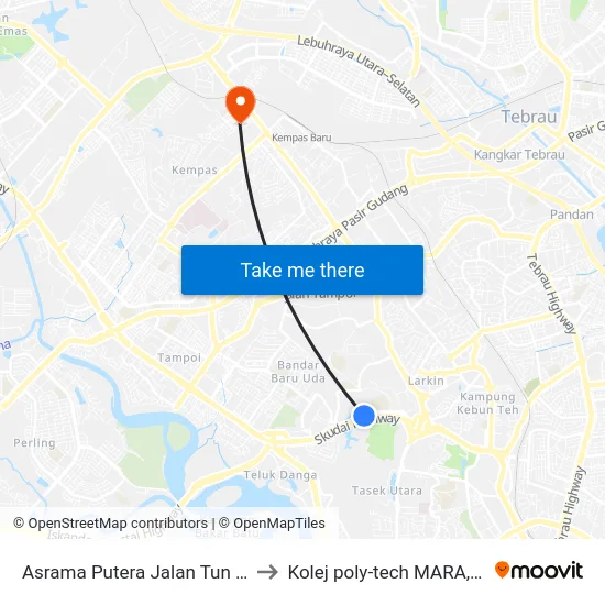 Asrama Putera Jalan Tun Abdul Razak to Kolej poly-tech MARA, Batu pahat map