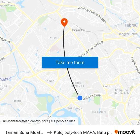 Taman Suria Muafakat to Kolej poly-tech MARA, Batu pahat map