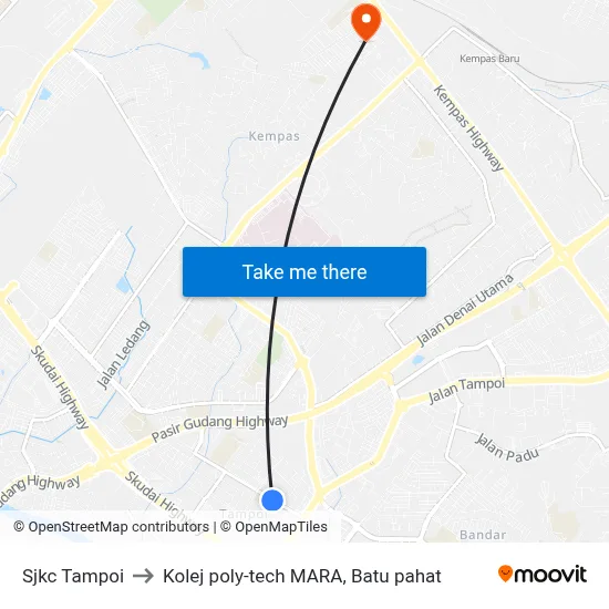 Sjkc Tampoi to Kolej poly-tech MARA, Batu pahat map