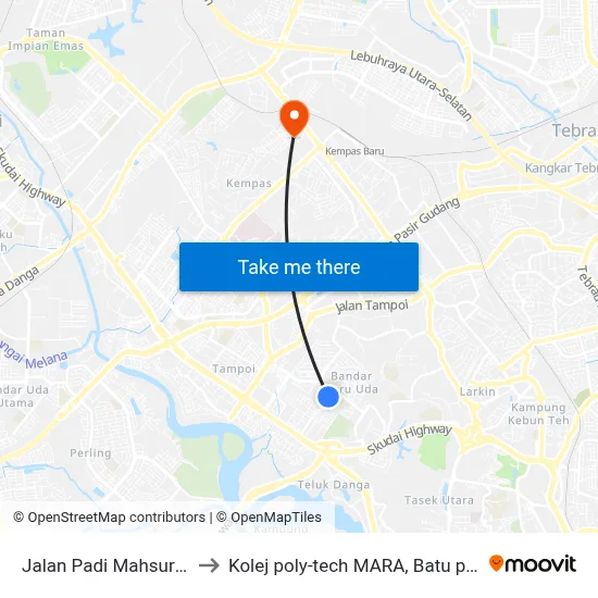 Jalan Padi Mahsuri 11 to Kolej poly-tech MARA, Batu pahat map