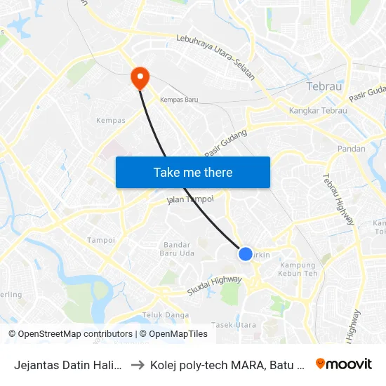 Jejantas Datin Halimah to Kolej poly-tech MARA, Batu pahat map