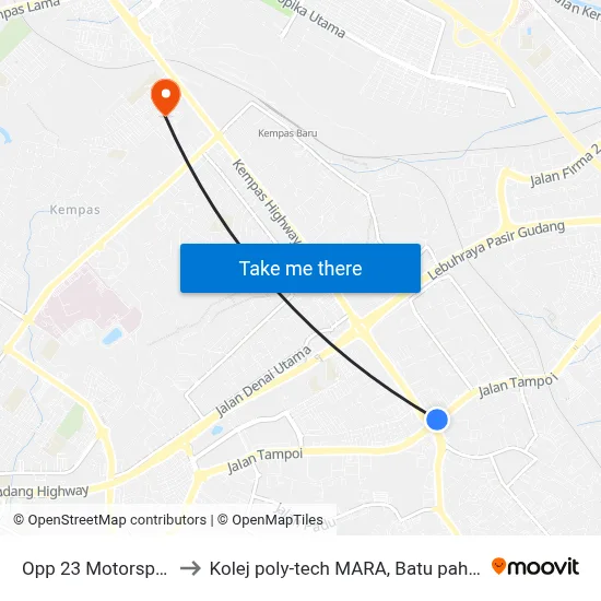 Opp 23 Motorspot to Kolej poly-tech MARA, Batu pahat map