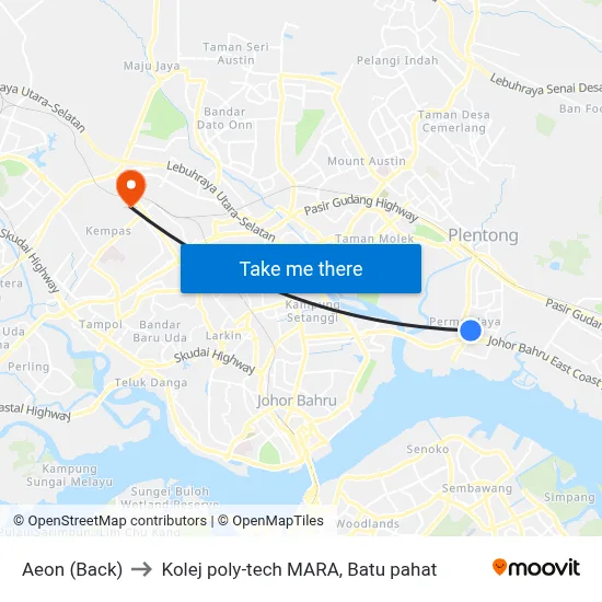 Aeon (Back) to Kolej poly-tech MARA, Batu pahat map